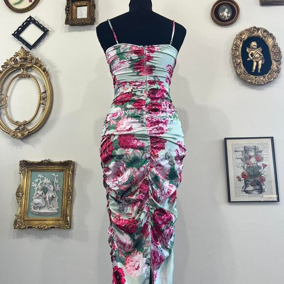 For Love & Lemons Mint Floral Cutout Ruched Midi Dress - Picture 4 of 8